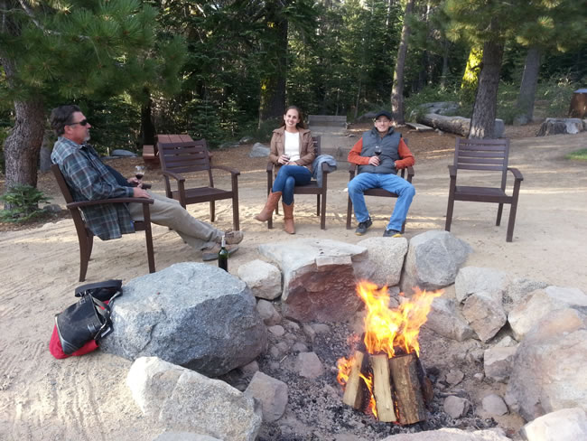 Beautiful fire pit area, Bob, Tricia & Jim relaxing before dinner.