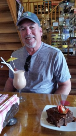 Bob with our drink and brownie